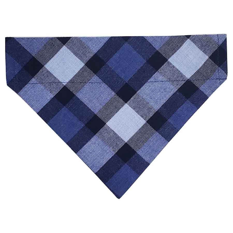 Navy Blue Plaid Slip Over Collar Bandana