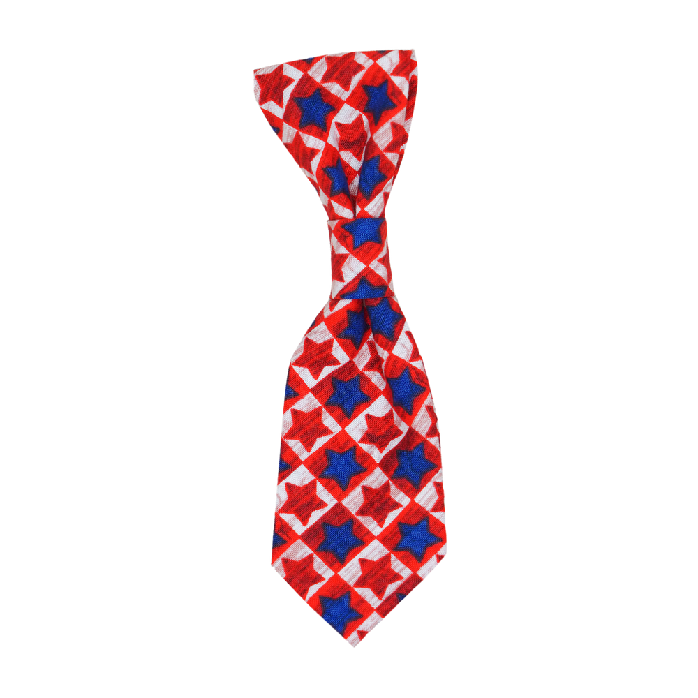 Red and Blue Stars in Squares Tie