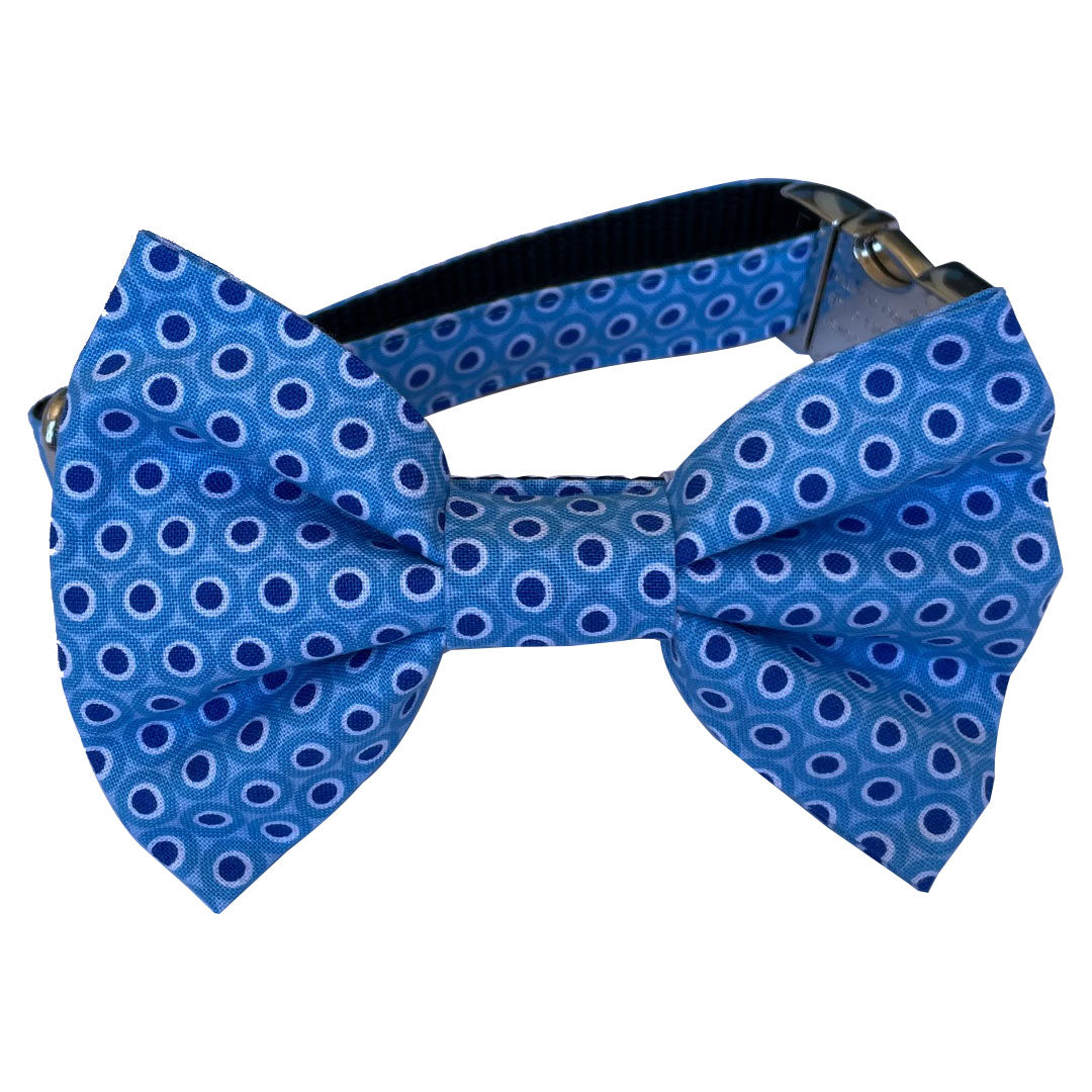 Blue Lined Dots Bow Tie Collar