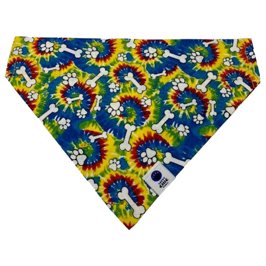 Paws + Bones on Tie Dye Slip Over Collar Bandana